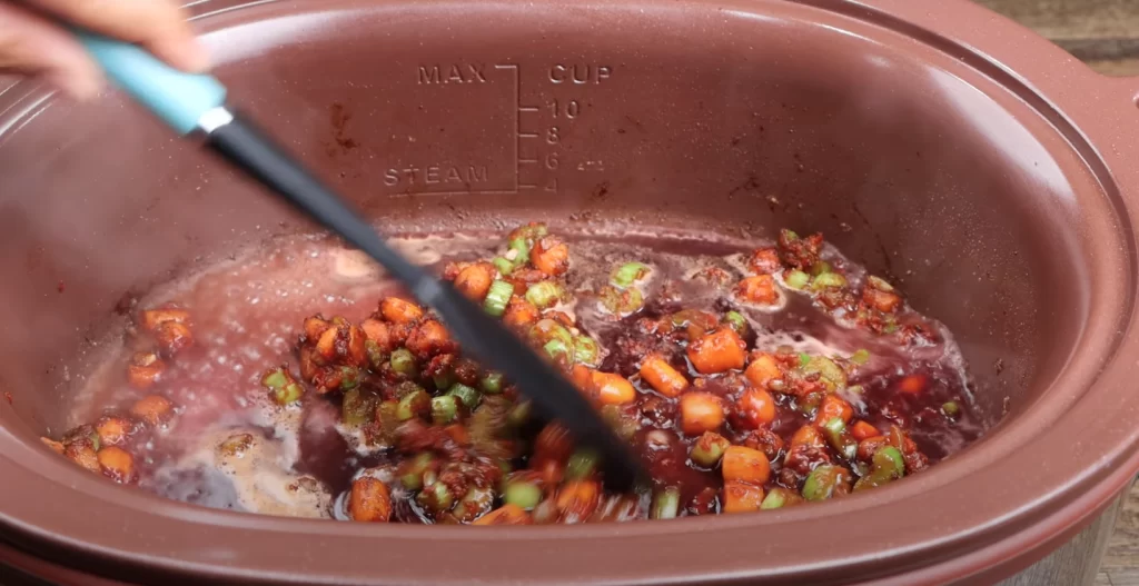 deglazing the pot for the beef stew